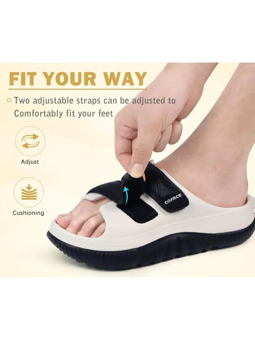 Men's Black&White Recovery Sandals Orthopaedic Walking Slides Adjustable Thick